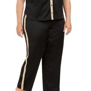 INC Black Metallic-trim Matte Satin Pajama pants